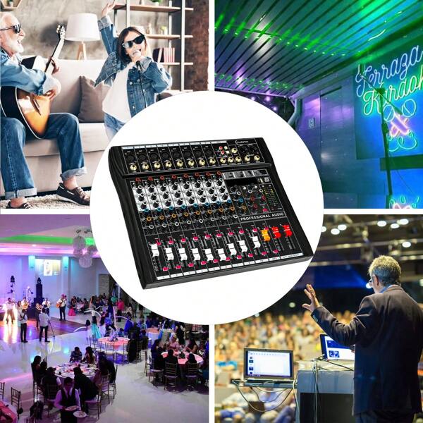 Mezcladora Pasiva de Sonido Mixer de 8 Canales con Bluetooth y 24 Efectos