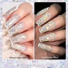 XEIJAYI 1入組8ml閃閃發光反光金屬亮絲凝膠指甲油-鐳射水鑽凝膠拋光適用於家庭沙龍美甲DIY - 紫色 - 查看 8