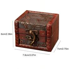 1 件 7.8*7*6 厘米木質和皮革壓制圖案復古珠寶收納盒古董小方形容器適用於辦公桌整理和珠寶收藏 - 7.8*7*6厘米 - 查看 5