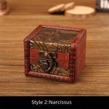 1 件 7.8*7*6 厘米木質和皮革壓制圖案復古珠寶收納盒古董小方形容器適用於辦公桌整理和珠寶收藏 - 7.8*7*6厘米 - 查看 7