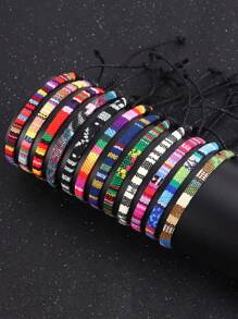 8-12pcs/Set Bracelets Bohemian Summer Beach Party Dress Decor Colorful Ankle Bracelets Thin Rope Unisex Handmade Adjustable Elastic Weaving Bracelets Chain Jewelry Festival Friendship Lucky Hand Rope Teacher Gift For Men Women Couple Teen - Multicolor - View 7