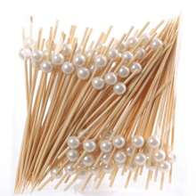 100 支签子、开胃菜牙签、竹签，适用于饮料、甜点、开胃菜、派对、婚礼、白色仿珍珠迷你食物签，可用于装饰、厨房、圣诞礼物、学校用品