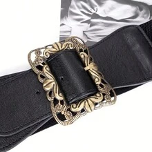 1條女士時尚彈性腰帶,適用於連衣裙、毛衣、西裝外套、休閒或工作服裝,使用pu材料,能夠綁出時尚感