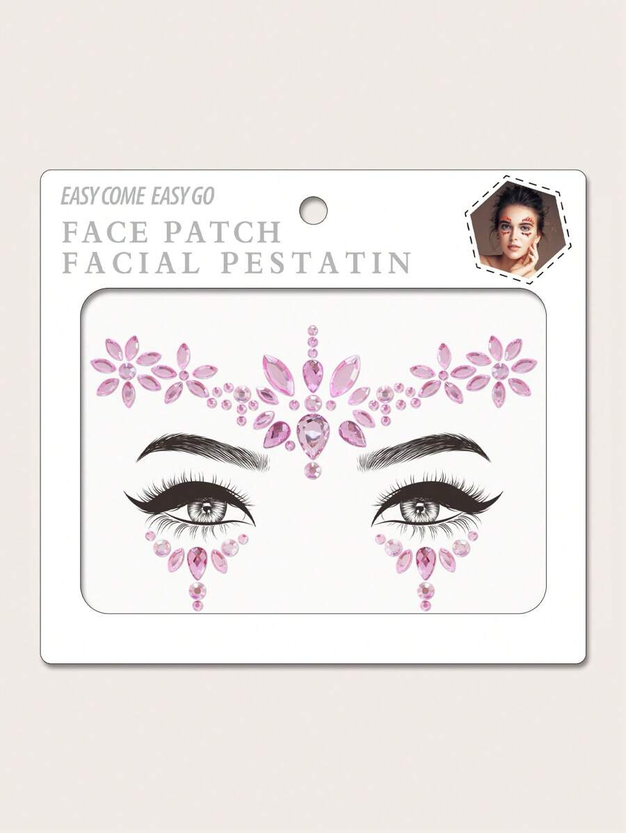 1Pc 3D立体仿真粉色水滴眼贴钻脸贴DIY派对化妆舞会眼部脸贴身体贴钻 - 粉色 - 查看 1