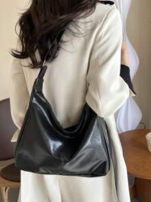 Bolso de hombro suave de moda de unicolor para mujer, bolsa de mano casual y sencilla de gran capacidad para llevar en el campus diariamente, estilo retro de bolso de hobo y bandolera para el trabajo, bolsas de mensajero femeninas ligeras para regalos de vacaciones