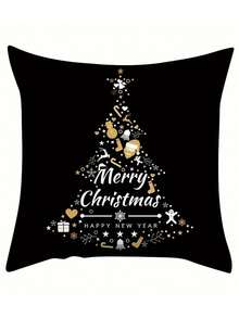 一套四件枕頭套,黑色背景聖誕節 - 彩色 - 查看 4