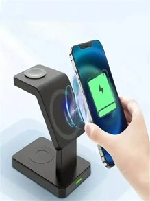 1 件三合一磁性無線充電站,macsafe 快速充電,相容於 Iphone 15/14/13/12 系列、apple Watch 1-8、airpods - 黑色 - 查看 1