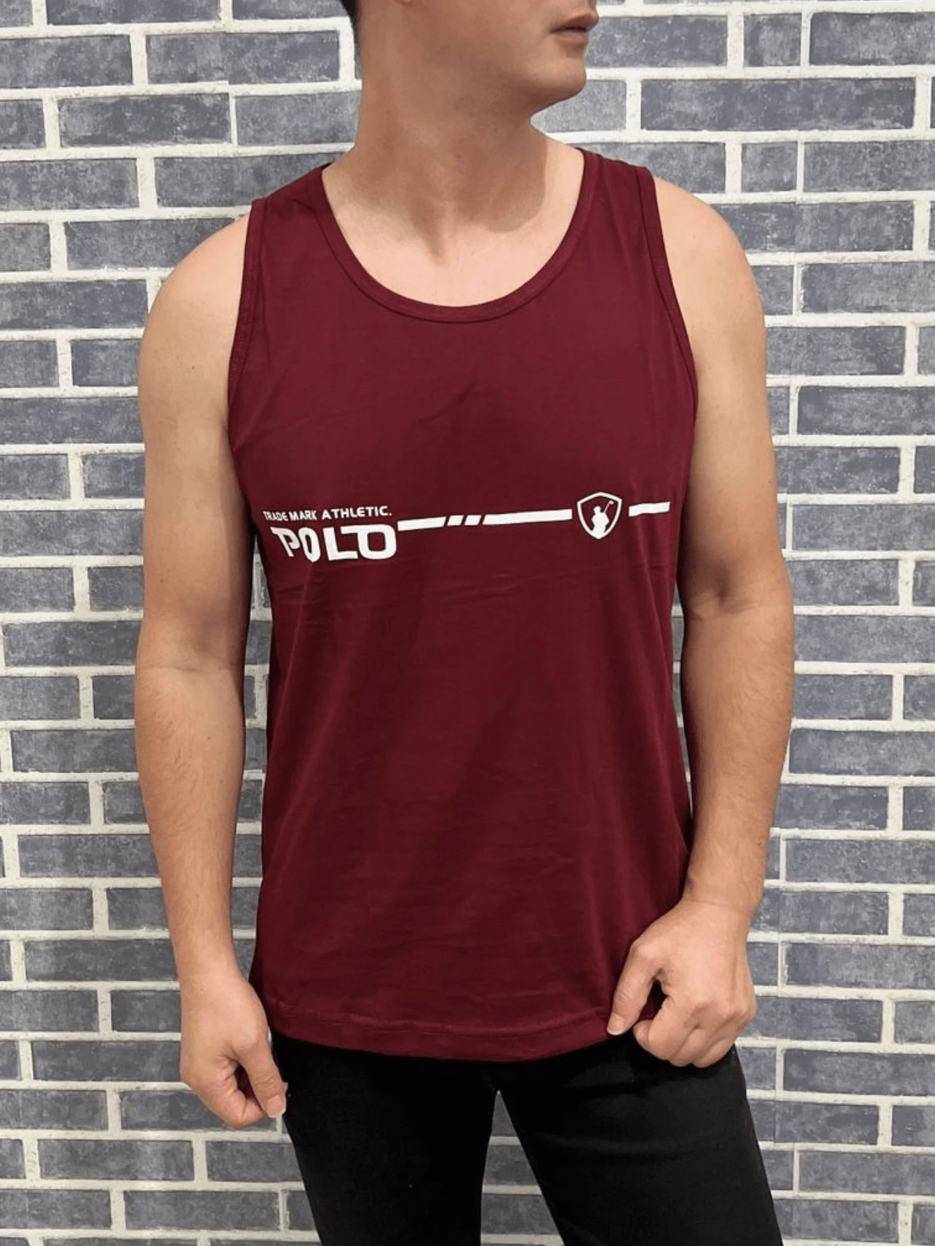 Men Tank Tops - 酒紅色 - 查看 1