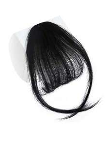 女性用合成纖維假髮,黑色平頭,整齊空氣瀏海,帶有鬢角,6英寸長度