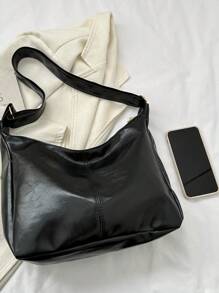 Bolso de hombro suave de moda de unicolor para mujer, bolsa de mano casual y sencilla de gran capacidad para llevar en el campus diariamente, estilo retro de bolso de hobo y bandolera para el trabajo, bolsas de mensajero femeninas ligeras para regalos de vacaciones