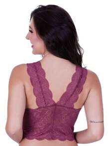 Lace Cropped Top With Cupped Top - 酒紅色 - 查看 2