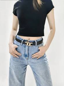 新品到貨女性時尚極簡風格針扣PU皮腰帶適用於牛仔褲裝飾用品休閒腰帶