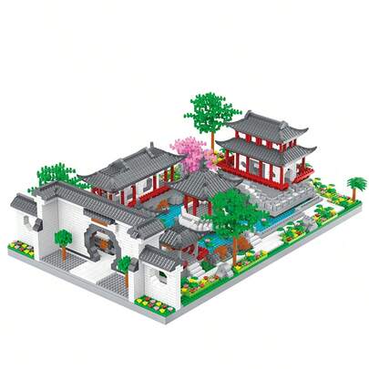 Nanoblock Bildungsbausteine Spielzeug für Jungen und Mädchen. Es zeigt Tore des klassischen Gartens von Suzhou mit chinesischer Architektur, ohne Beleuchtung. Raumdekoration