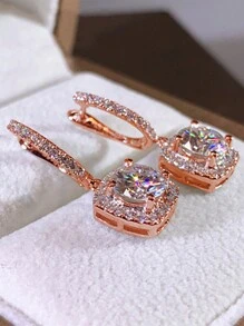 1对浪漫立方氧化锆水滴耳环，适合女性佩戴，是婚礼、订婚、周年纪念、派对、情人节及其他场合的理想之选。 - 玫瑰金 - 查看 5