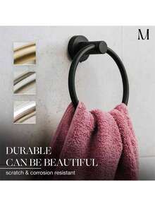 1pc Hand Towel Ring, Stainless Steel Towel Holder Hangers, Wall Mounted Towel Rack For Bathroom Kitchen - Black - View 4
