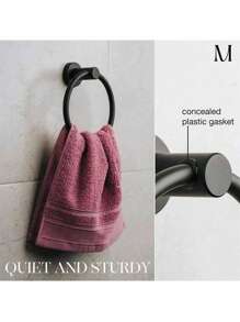 1pc Hand Towel Ring, Stainless Steel Towel Holder Hangers, Wall Mounted Towel Rack For Bathroom Kitchen - Black - View 1