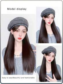 女性帽子假髮,2023新款 Teddy Boy 帽,長直髮,單體頭套