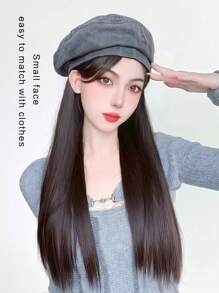 女性帽子假髮,2023新款 Teddy Boy 帽,長直髮,單體頭套