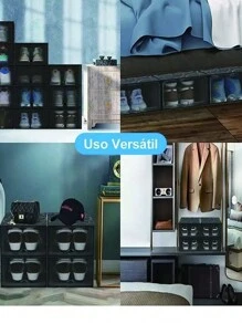 6 Cajas Organizadoras Apilables Para Zapatos+6 Bolsa-zapatos Set de 6 Cajas Organizadoras de Zapatos Apilables - Mueble para Zapatos, Hogar, Cajas de Plástico, Mueble, Organizador de Plástico, Muebles para Ropa y Organizador Cajones, Ideal para Ahorrar Espacio - Negro - Ver 8
