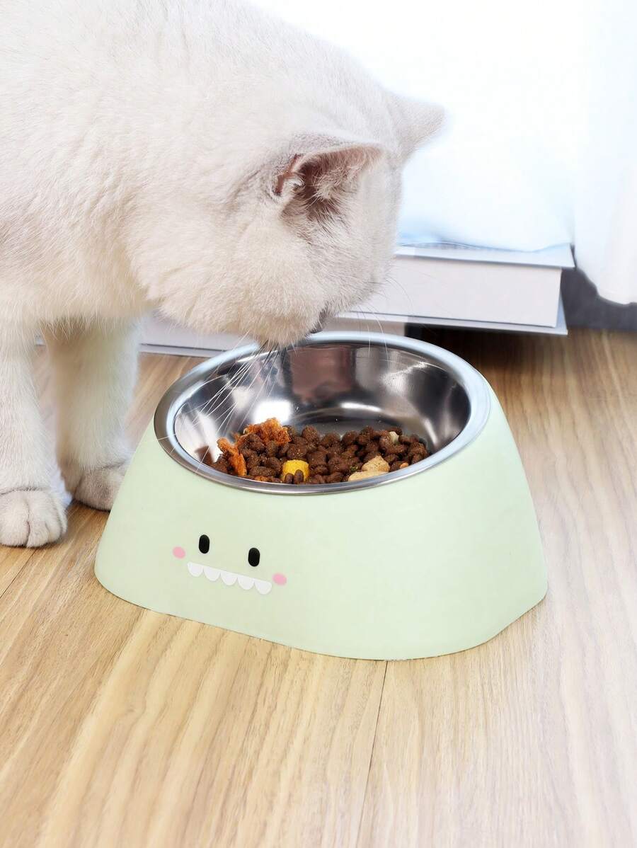 1只卡通不鏽鋼寵物餵食碗室內多功能寵物食物和飲水碗 - 綠色 - 查看 1