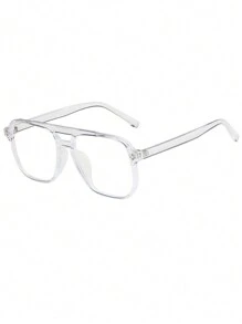 1 Pair Men's Double-Bridge Large Frame Aviator Style Clear Lens Glasses, Suitable For Everyday Use - Clear - View 3