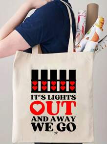 1pc Letter Hot Girls Watch Pattern Tote Bag, Casual Canvas Shoulder Bag, Shopping Bag Carrier Bag,Casual Canvas Shoulder Bag, Shopping Bag Carrier Bag,Large Capacity Shoulder Bag, Casual Handbag & Shopping Gift Bag For Wedding, Birthday, Beach Back To School,Teachers Gift Ideal Gift,Thank You Gift Idea,Appreciation Gifts,Monogrammed Gifts Bag,Reusable,Teacher Bag Educator,Mom Ideal Brides Maid Gifts - Beige - View 1