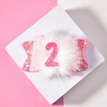 1 件装女孩甜美可爱兔女郎粉色公主系列发夹带数字形尾巴球，绿粉色，女孩装扮的日常配饰 - 粉色 - 查看 1