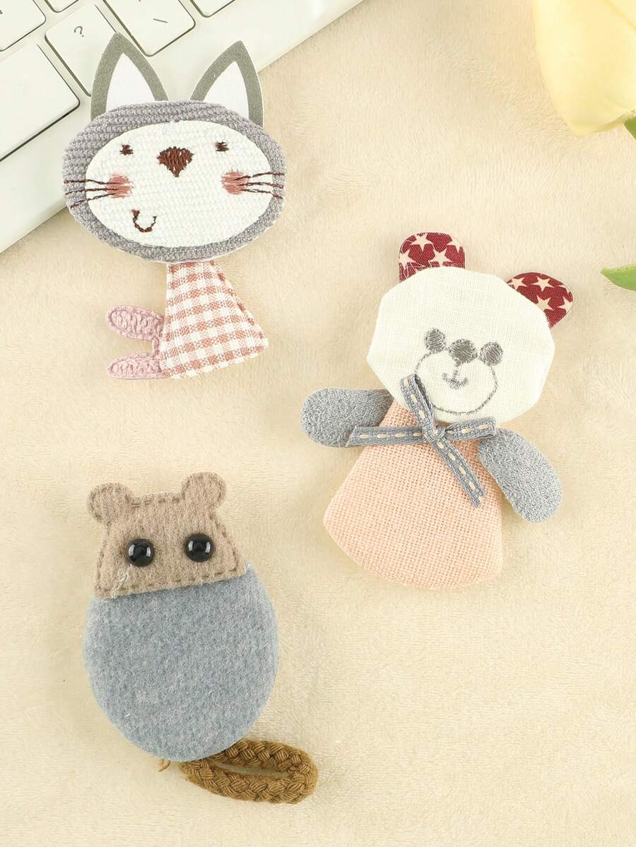 3pcs/set Diy Embroidery Patch For Clothes And Hats Without Adhesive Backing, Animal Design - Multicolor - View 1