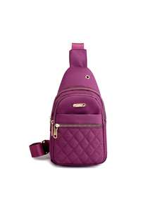 1入簡約經典胸包，純色拼接鋪棉胸包，女士拉鍊胸包，女款小型單肩斜挎後背包，胸包適用於徒步旅行、出行、步行、騎行、獵獸、商務、健身、露營、海灘和日常使用等。是女性生日、周年紀念等的絕佳禮物選擇。 - 紫色 - 查看 3