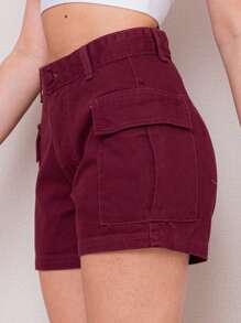 Women Denim Shorts - 酒紅色 - 查看 3