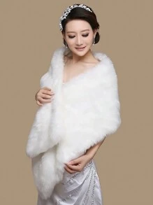 1 件白色毛絨長新娘披肩婚禮配件適用於旗袍、圍巾、新娘斗篷和大披肩 - 白色 - 查看 6