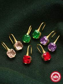 1對aaaaa品質圓形鋯石耳釘925純銀鑲嵌耳墜,新娘婚禮珠寶禮物