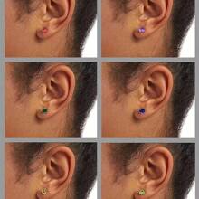 1 套/24 件四爪圓形切割合成方晶鋯石平背耳環耳環。金的。情人節禮物的最佳選擇 - 金色 - 查看 6