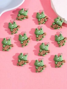 12入組可愛的青蛙彈吉他造型diy項鍊,耳環,鑰匙扣等配件