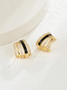 1 對銅鑲嵌時尚簡約女用耳釘,適合日常混搭的高端珠寶配件 - 金黃色 - 查看 2