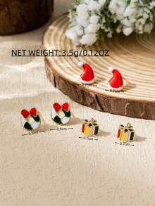 6入組聖誕老人主題女士耳釘,假日派對禮物 - 聖誕帽 - 查看 2