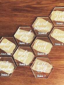 1/2/3pcs Transparent Acrylic Hexagon-shaped Diy Wedding Table Place Cards With Base For Table Decoration - Clear - View 5