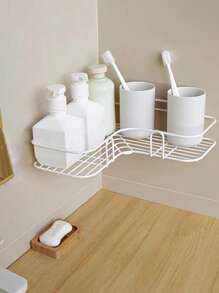 1個白色三角形鐵製多功能浴室和廚房收納架,無需鑽孔安裝 - 白色 - 查看 1