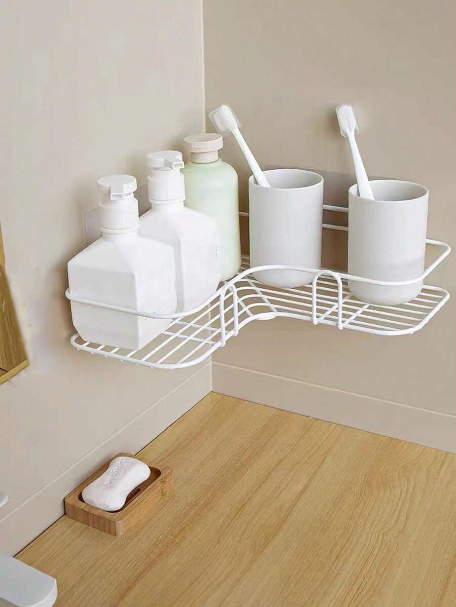 1個白色三角形鐵製多功能浴室和廚房收納架,無需鑽孔安裝 - 白色 - 查看 1