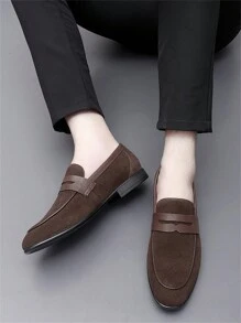 QZTZX Men's Plain Simple Loafers, Spring & Autumn Business Style Suede Slip-On Sneakers Without Laces