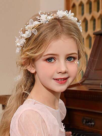 1ชิ้น เครื่องประดับผมสำหรับวัยรุ่น ที่คาดผมลายดอกไม้ พวงมาลัย มงกุฎไข่มุกเทียม สไตล์เกาหลี ผ้าโพกหัวสำหรับเด็กผู้หญิงแต่งตัว