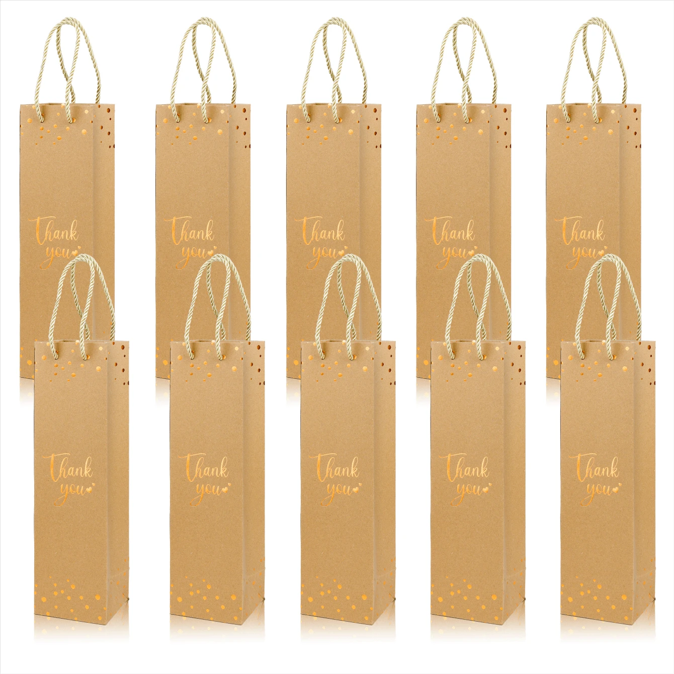 1 組棕色燙印禮品包裝袋,帶有感謝文字和抽繩,適合派對和禮品包裝 - 棕色 - 查看 1