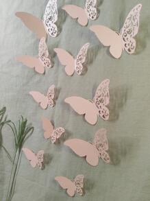 12pcs LIGHT PINK 3D hollow out butterfly,pearl paper butterfly wall stickers for holiday and wedding decoration scene layout stickers - Baby Pink - View 3