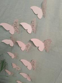 12pcs LIGHT PINK 3D hollow out butterfly,pearl paper butterfly wall stickers for holiday and wedding decoration scene layout stickers - Baby Pink - View 5