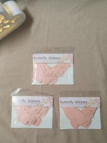 12pcs LIGHT PINK 3D hollow out butterfly,pearl paper butterfly wall stickers for holiday and wedding decoration scene layout stickers - Baby Pink - View 6