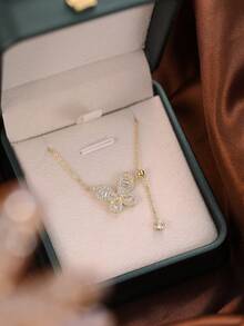 1 hộp quà tặng thời trang cao cấp được đóng gói đơn giản và tinh tế với thiết kế hình bướm, dây chuyền Cubic Zirconia, thích hợp cho lễ hội, đám cưới, tiệc tùng, quà tặng cho cặp đôi, bạn gái, kỷ niệm; được làm bằng bạc Sterling và Cubic Zirconia để có chất lượng cao cấp và thanh lịch - Vàng - Xem 6