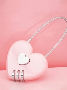 1pc Portable Password Luggage Lock With Heart-shaped Shackle - Pink - View 2