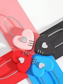 1pc Portable Password Luggage Lock With Heart-shaped Shackle - Pink - View 1