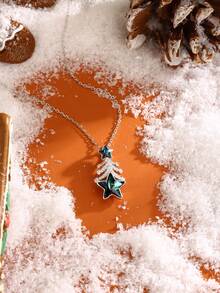 LEKANI 1入s925純銀項鍊鑽石和聖誕樹和星形水晶吊墜,簡約時尚個性化項鍊,適合送給朋友、女友、聖誕節禮物