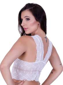 Cropped de renda blusinha regata com bojo - Branco - Visão 2